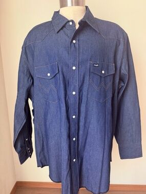 NWOT Wrangler Men's Cowboy Cut Denim Long Sleeve Work Shirt Sz XXL